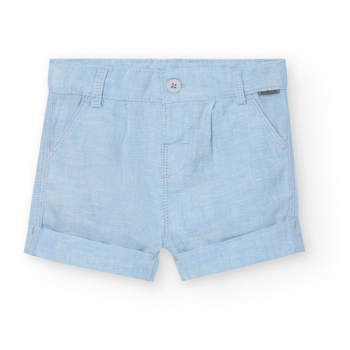 Bermudas lino bicolor niÃ±o, algodÃ³n liso, azul