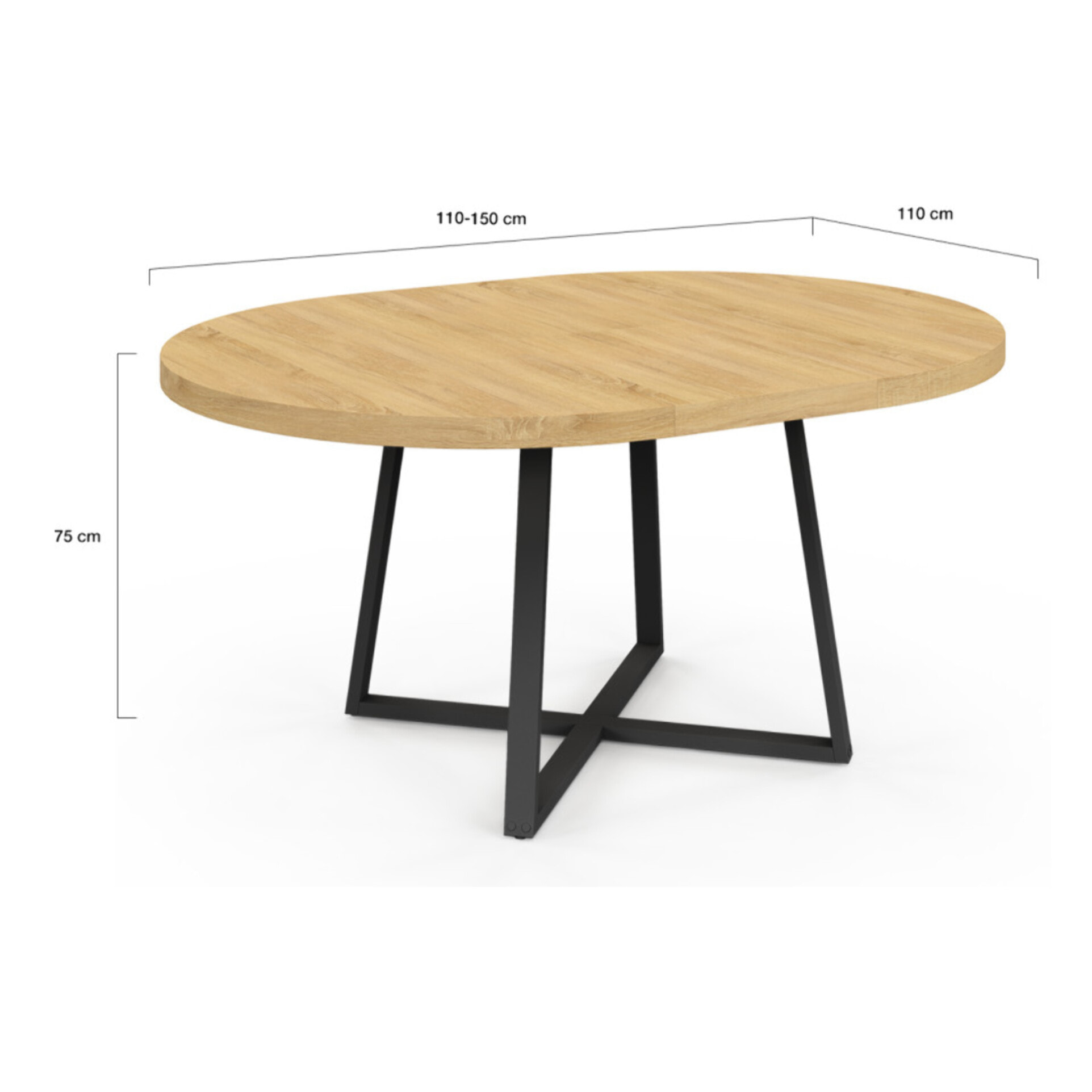 Table à manger ronde extensible Sana Ø110-150cm bois et noir