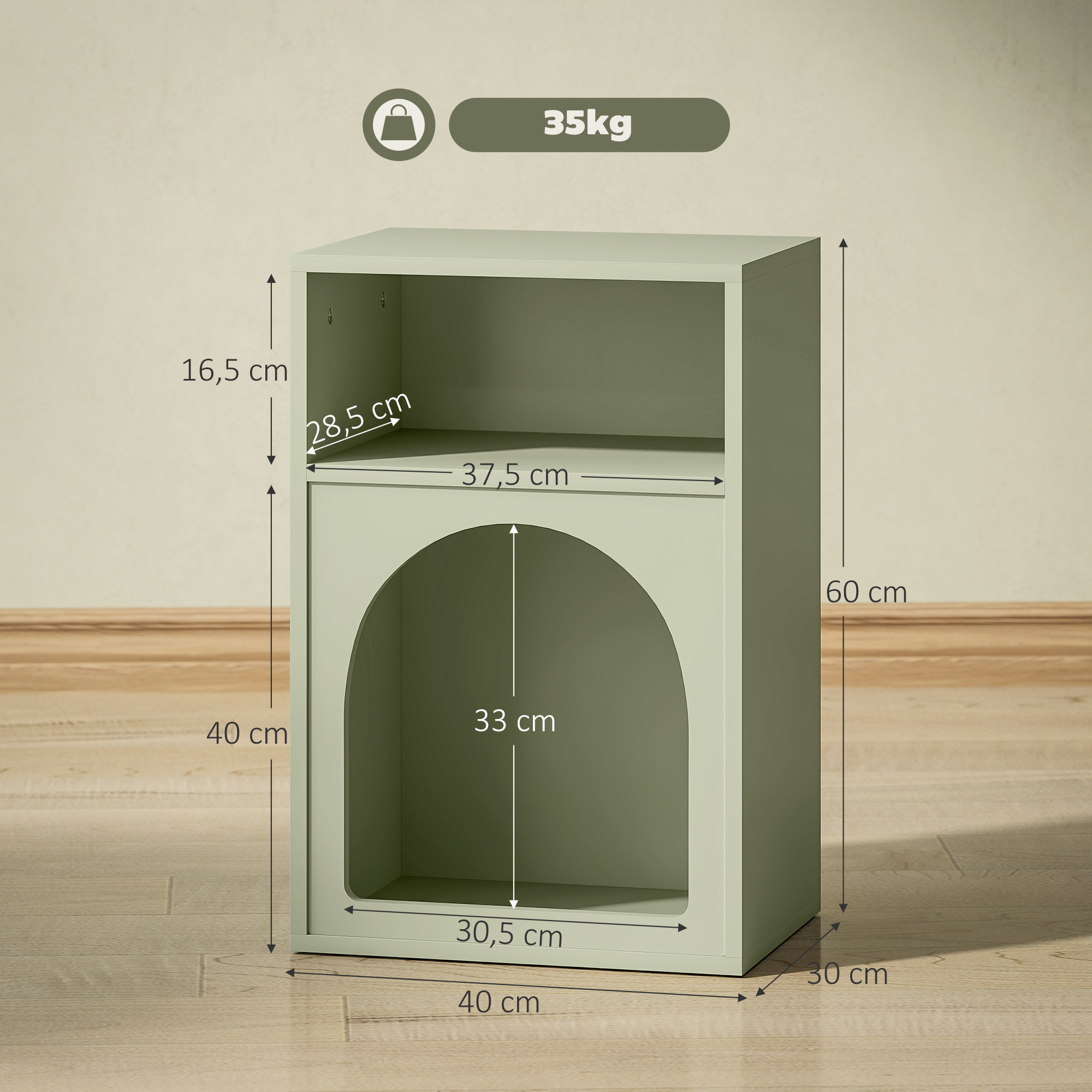 Mesita de Noche Moderna Mesilla de Noche Estrecha con 2 Compartimentos Abiertos Diseño en Forma de Arco Mesa Auxiliar para Salón Dormitorio 40x30x60 cm Verde