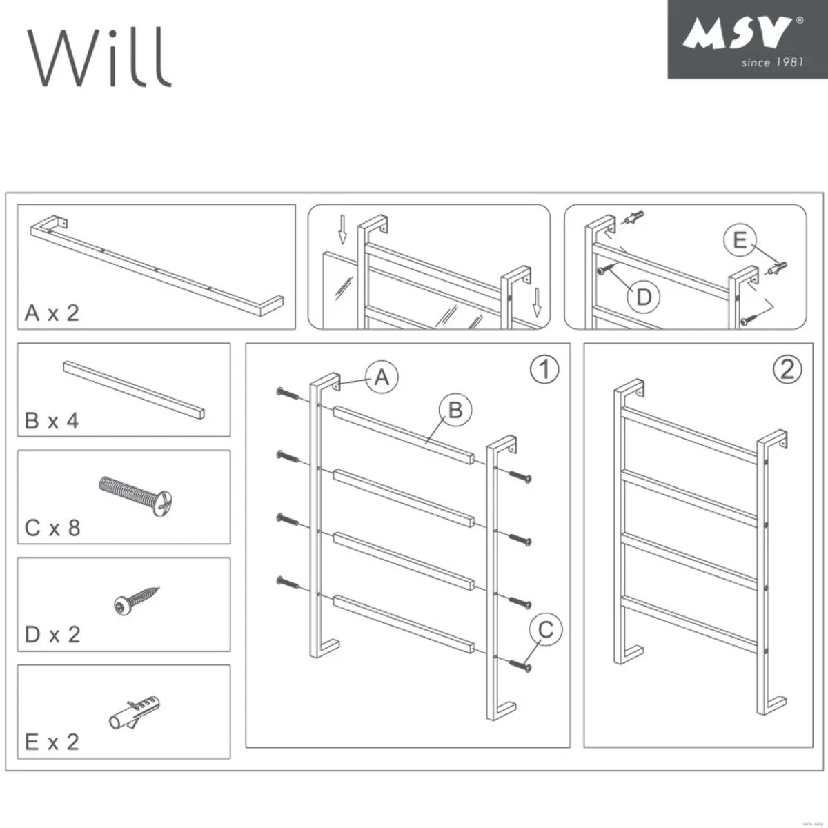 Porte serviettes Will spécial Paroi de douche, Porte ou a fixer au mur MSV
