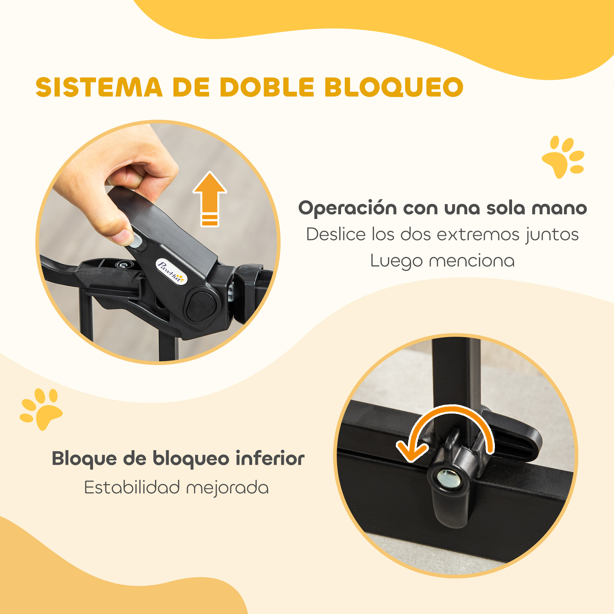 Barrera de Seguridad Perros Gatos con Puerta Pequeña 74-80x104,1 cm para Puerta Pasillo Escalera Barrera para Mascotas con Cierre Automático y Sistema de Doble Bloqueo Negro