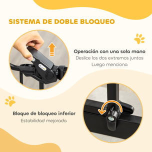 Barrera de Seguridad Perros Gatos con Puerta Pequeña 74-80x104,1 cm para Puerta Pasillo Escalera Barrera para Mascotas con Cierre Automático y Sistema de Doble Bloqueo Negro