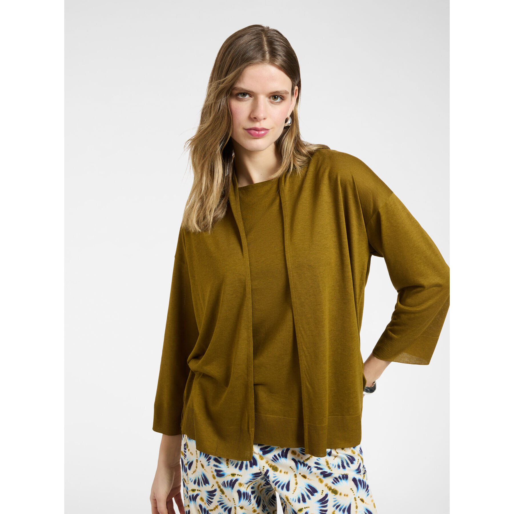 Elena Mirò - Camiseta de corte relajado abierta por delante - Verde militare