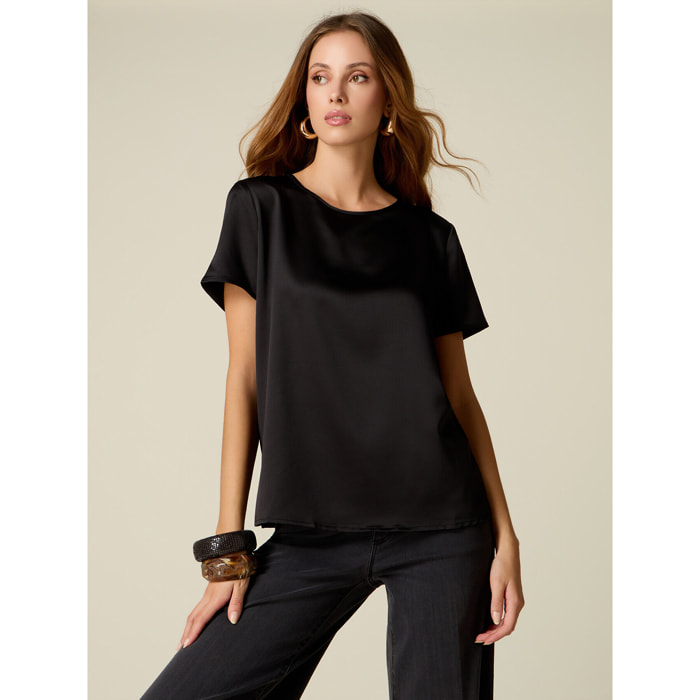 Oltre - T-shirt bimaterica - Nero