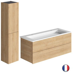 Meuble double vasque 120 cm BURGBAD Cosmo chêne cachemire + colonne