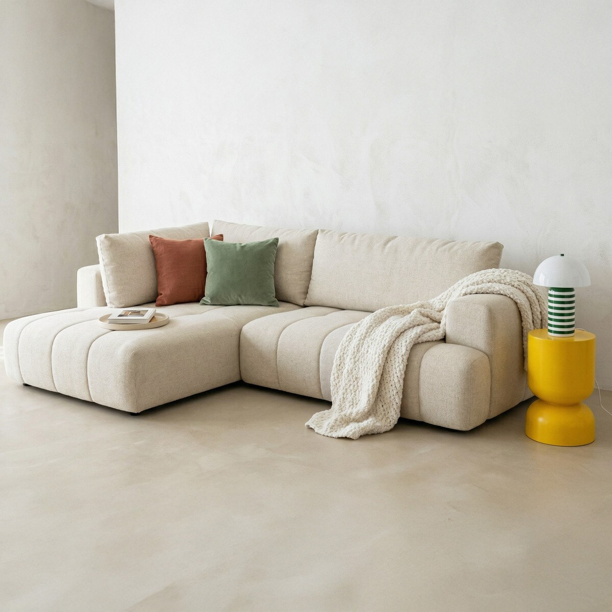 Canapé d'angle gauche convertible 4 places en tissu chenille - ouverture rapide - BRERA