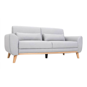 Canapé scandinave 3 places en tissu gris clair et bois clair EKTOR