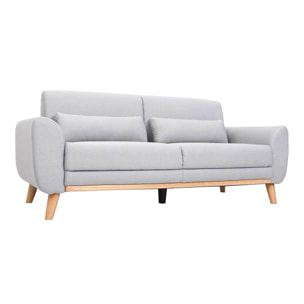 Canapé scandinave 3 places en tissu gris clair et bois clair EKTOR