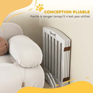 Barrière de sécurité chien pliable adaptable motif os - piètement support antidérapant - 207 x 30 x 61 cm - MDF blanc