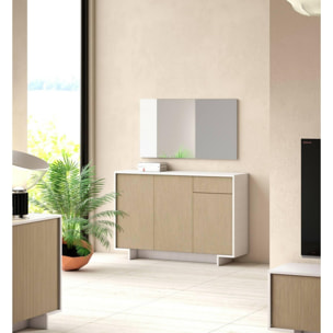 Credenza Dbakayok, Madia da salotto, Buffet da soggiorno a 3 ante e 1 cassetto, 100% Made in Italy, 134x35h87 cm, Bianco e Beige