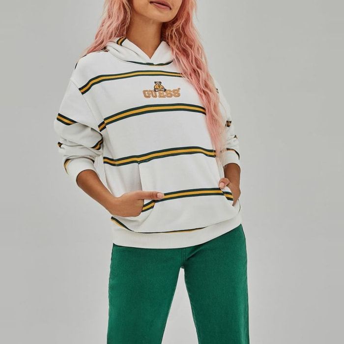 GUESS Originals - Sweat à capuche Bear Yc - coton - rayures - blanc