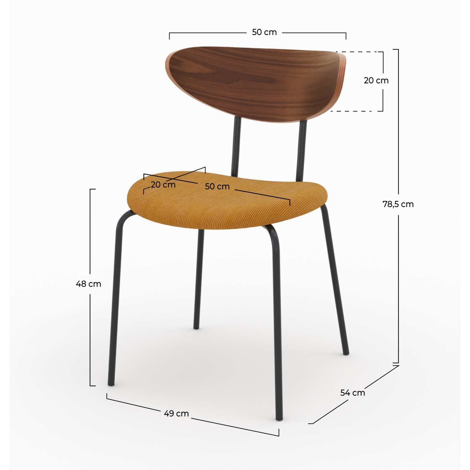 Lot de 2 chaises en velours côtelé jaune moutarde et bois de noyer - Jade