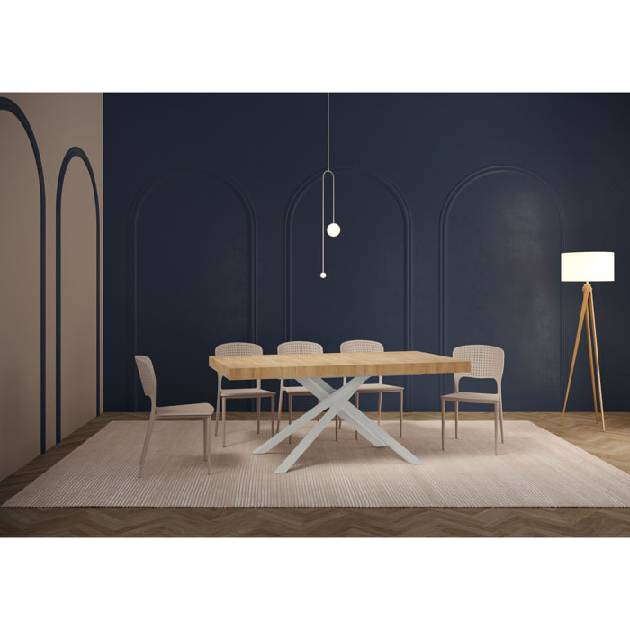 Table extensible 90x200/304cm Karida chêne nature pieds blanc