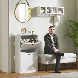 Mueble Zapatero Estrecho Zapatero Entrada Recibidor con 2 Cajones Abatibles y Estantes Ajustables para 8 Pares de Zapatos Armario para Zapato para Pasillo 47x26x85 cm Blanco