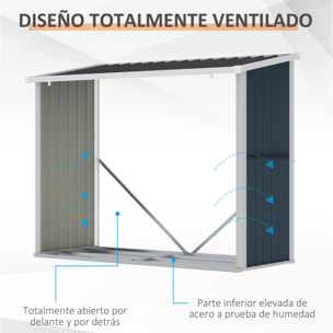Casetilla para Leña Acero Galvanizado Cobertizo Leñero de Almacenamiento de Troncos con Techo Inclinado para Jardín Terraza Exterior 185x84x133,5/148,5 cm Gris