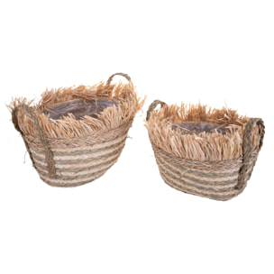 Set 2 Cesti Rotondi Con Rafia - Pezzi 1 - Colore: Naturale - 35xH23x31cm - Bianchi Dino -