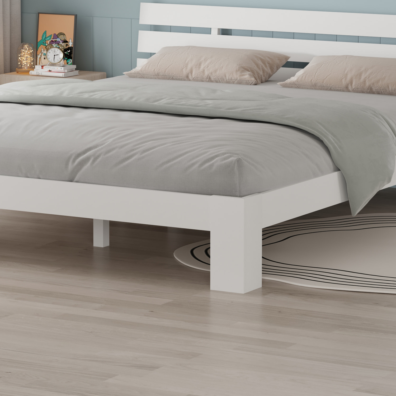 Lit en bois avec tête de lit 160x200cm blanc FINN