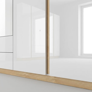 Armadio 4 Ante Con Cassetti Ripiani Guardaroba Moderno Multiuso Camera Da Letto Cameretta 2 Cassetti Salvaspazio 220 x 202.4 x 54 Cm Bianco E Rovere