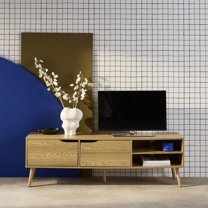 Meuble TV effet frêne. 2 portes. 1 étagère. 160cm