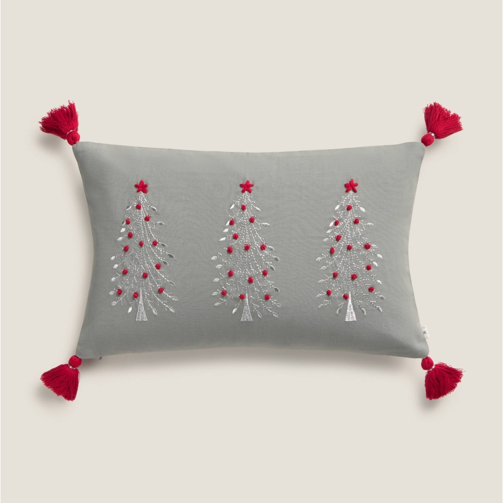 Funda de cojín de algodón con bordado navideño Tres color gris Algodón