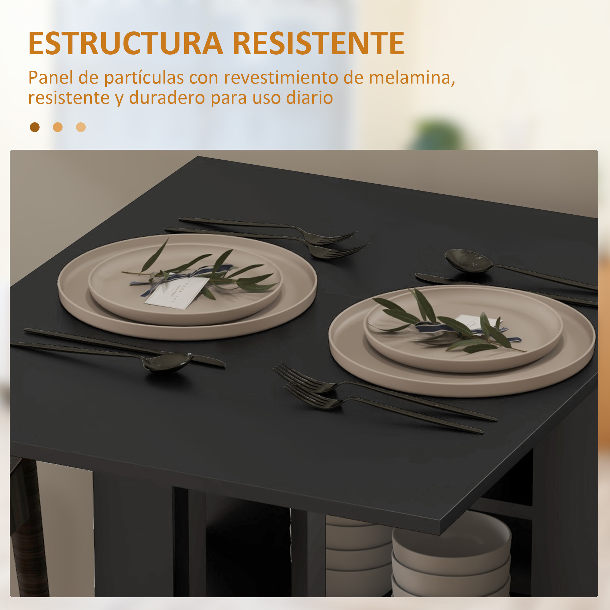 Mesa Plegable de Comedor, Mesa de Cocina Plegable, con Ruedas, Alas Abatibles, Estantes, Hasta 4 Personas, para Salón, Espacio Pequeño, 120x60x75 cm, Negro