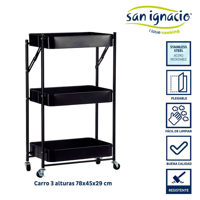 Carro 3 alturas plegable negro colección kinvara