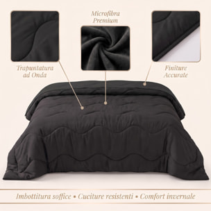 Trapunta invernale bicolor Made in Italy in microfibra di poliestere - Nero/Grigio