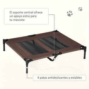 Cama Elevada para Perros Cama de Mascotas con Malla Transpirable y Tela Oxford para Exterior Interior Aire Libre Jardín Terraza 92x76x18 cm Marrón