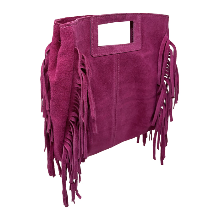 Borsa a Mano in Vera Pelle Scamosciata con Frange Made in Italy