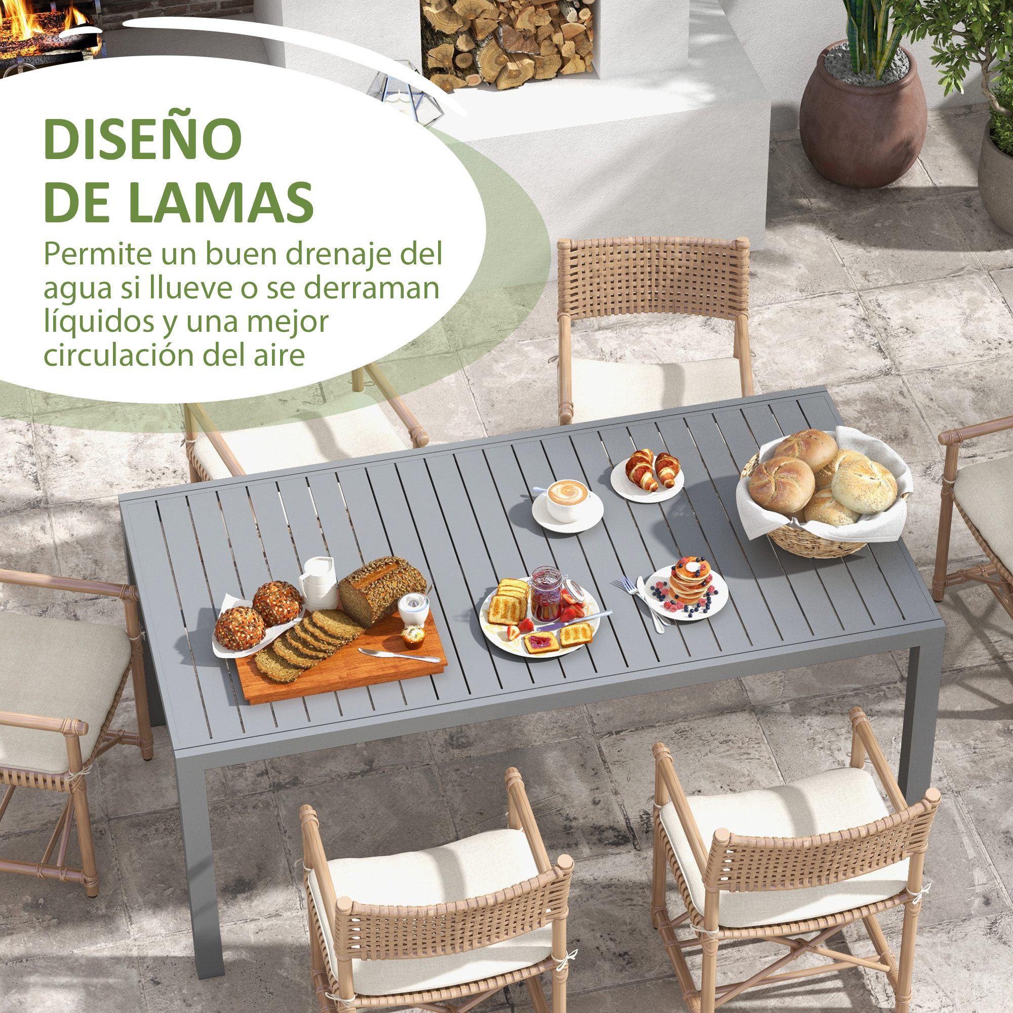 Mesa de Jardín Extensible Mesa de Comedor Exterior Mesa de Terraza Rectangular para 6 -8 Personas con Marco de Aluminio Carga 50 kg para Balcón 180/240x94x73 cm Gris Oscuro