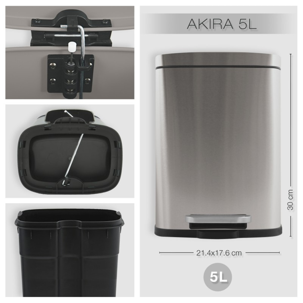 Poubelle à pédale Inox AKIRA 5L Brossé Spirella