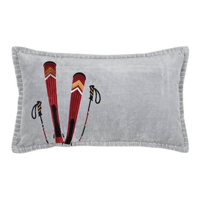 Coussin rectangulaire ski en velours - Gris