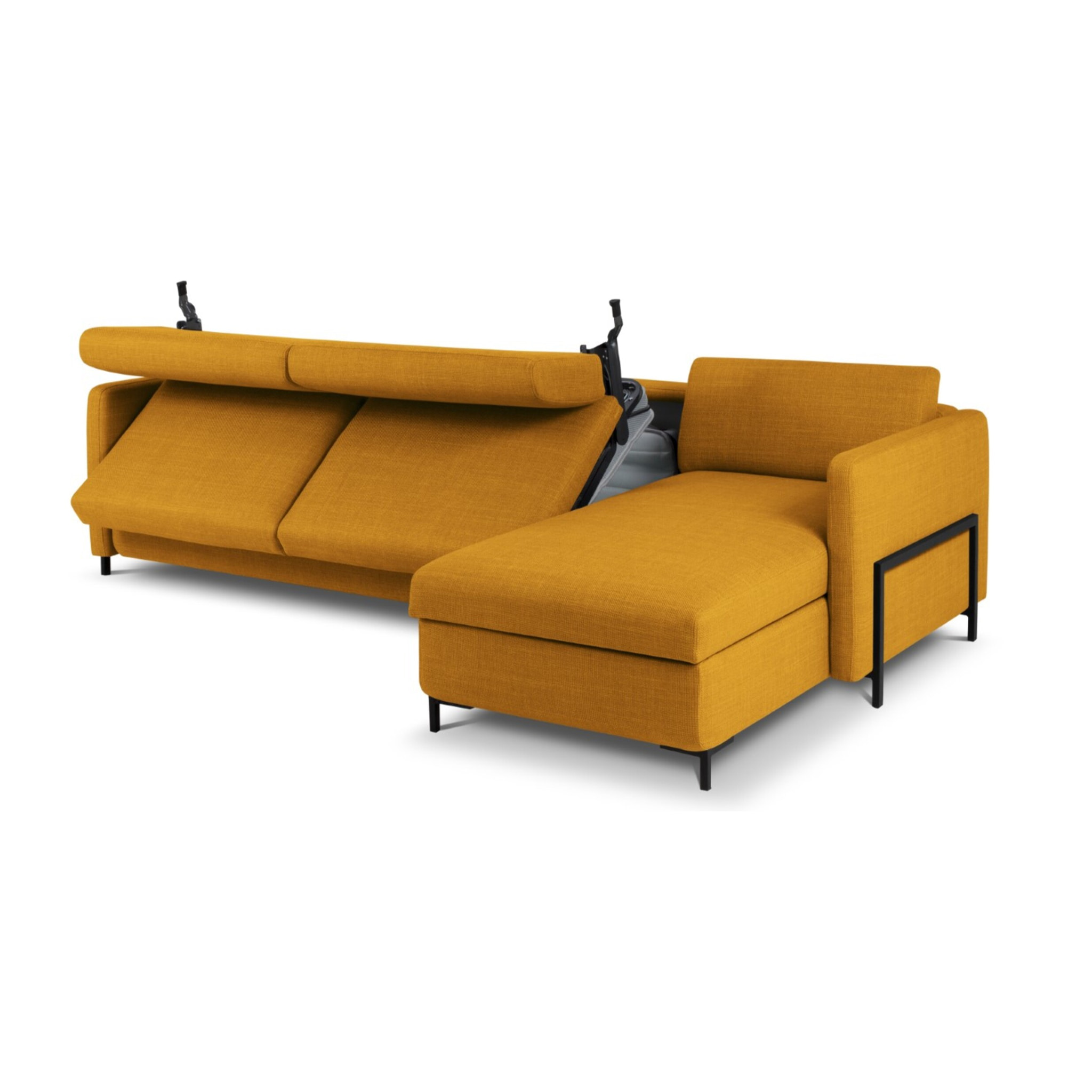 Canapé d'angle droit convertible avec coffre de rangement "Yanis" 5 places en tissu structurel or