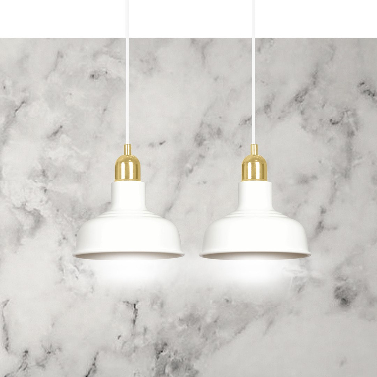 Lampada a sospensione Ibor in acciaio bianco e oro