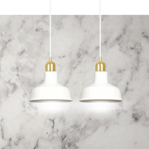 Lampada a sospensione Ibor in acciaio bianco e oro