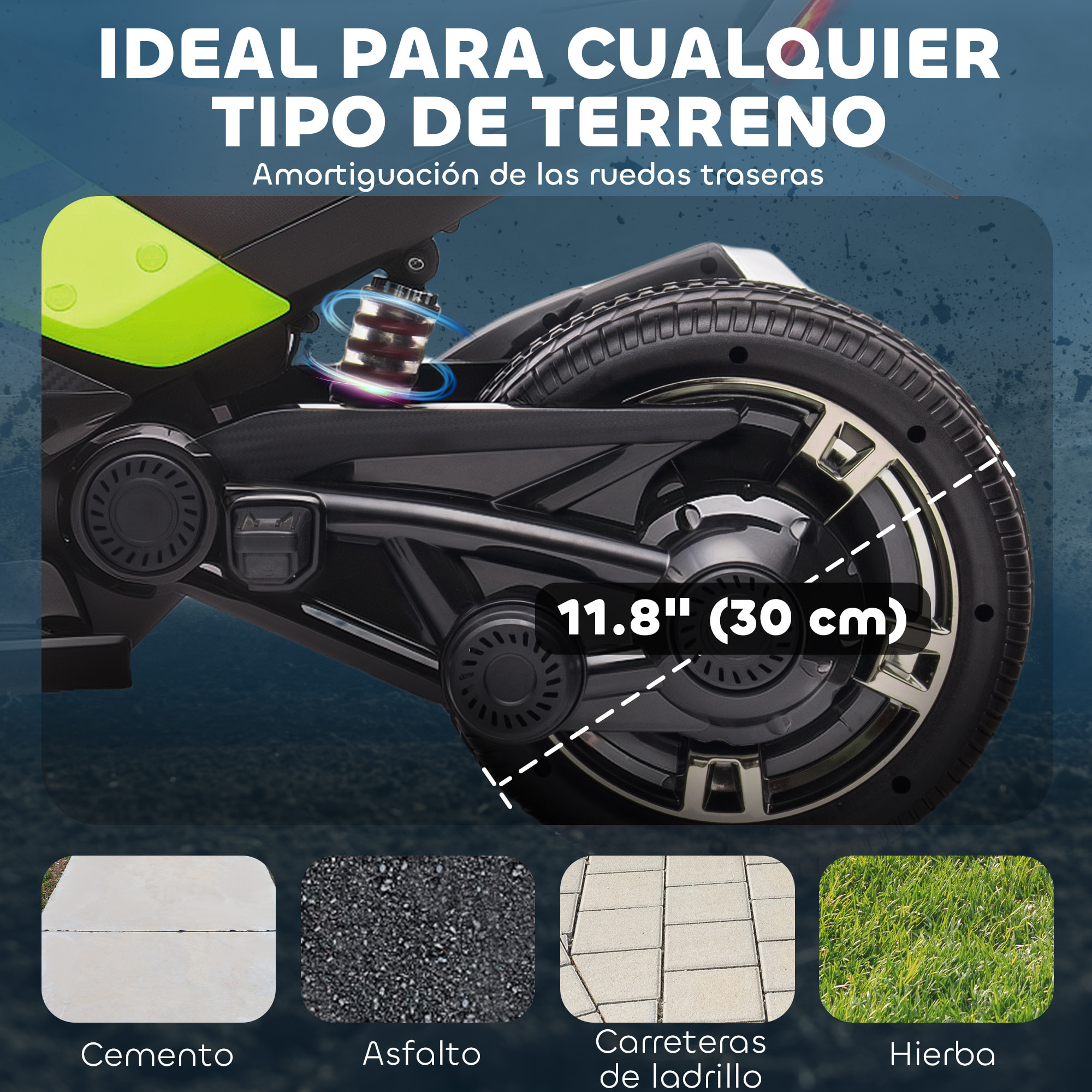 Quad Eléctrico para Niños 12V, Quad para Niños de 3-8 Años, con 2 Motores, Velocidad hasta 5 km/h, 3 Ruedas, Sistema de Suspensión, Faros, Bocina, Música, USB, Verde