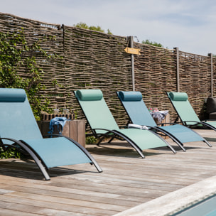 Lot de 2 transats GALAPAGOS en textilène bleu gris - aluminium gris anthracite