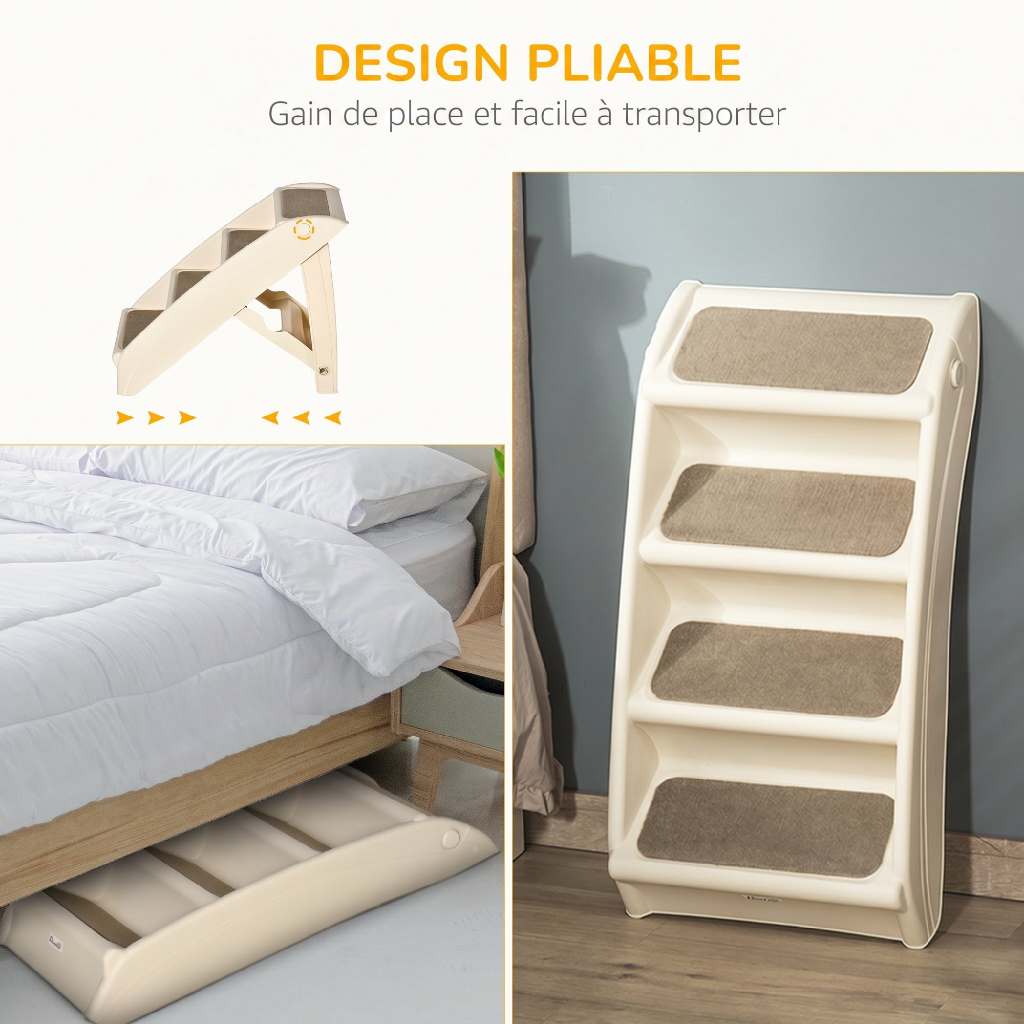 Escalier pour chien pliant 4 marches antidérapantes 10 Kg max. PP beige
