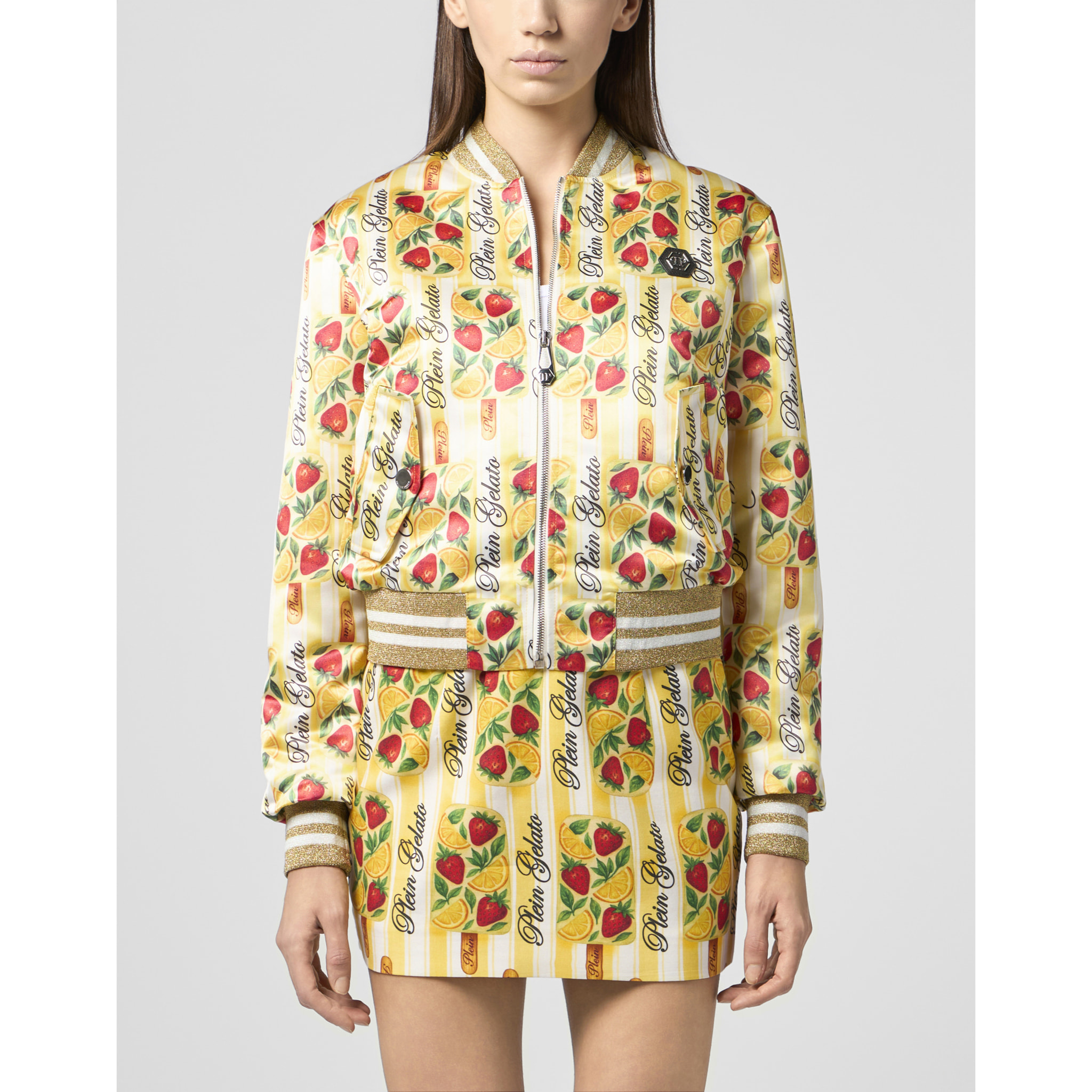 PHILIPP PLEIN Satin Bomber Jacket Ice Cream