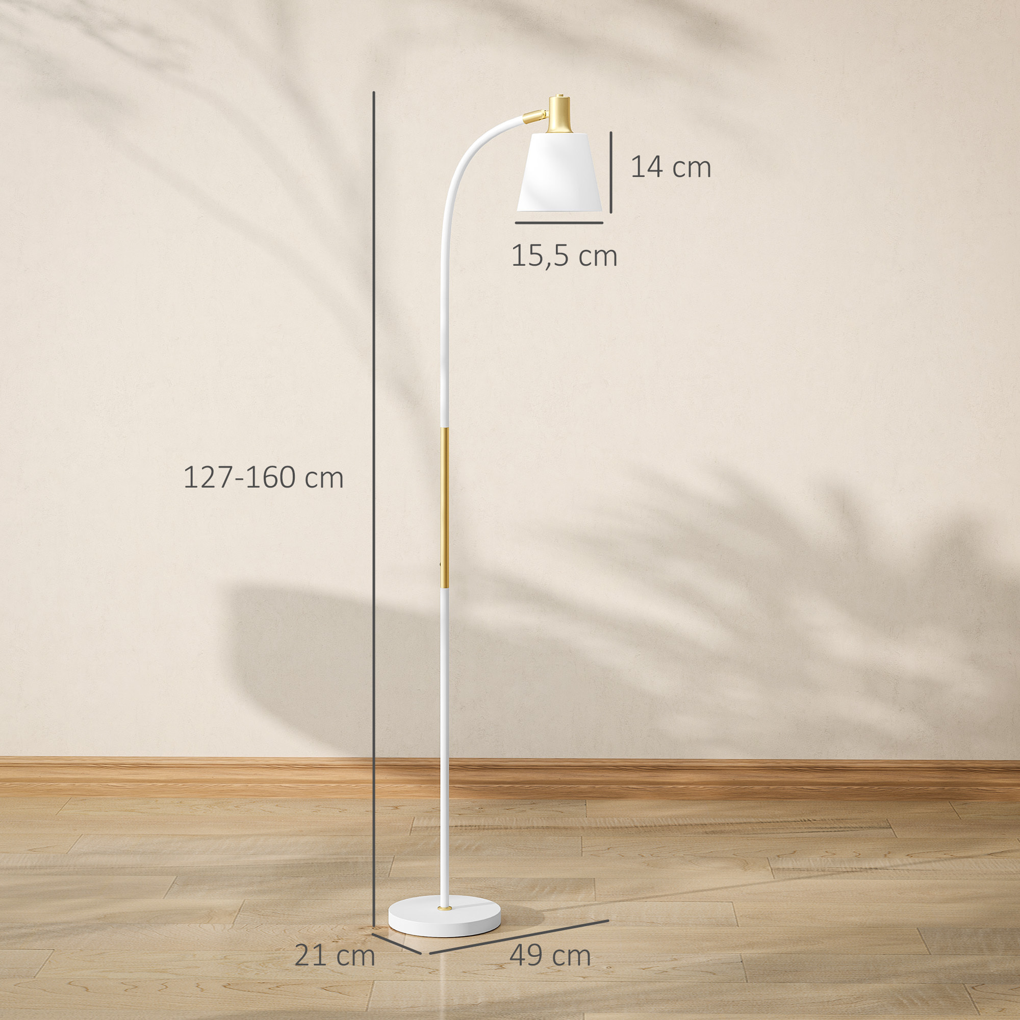 Lampadaire design néo-rétro hauteur réglable H.127-160 cm métal plastique blanc doré
