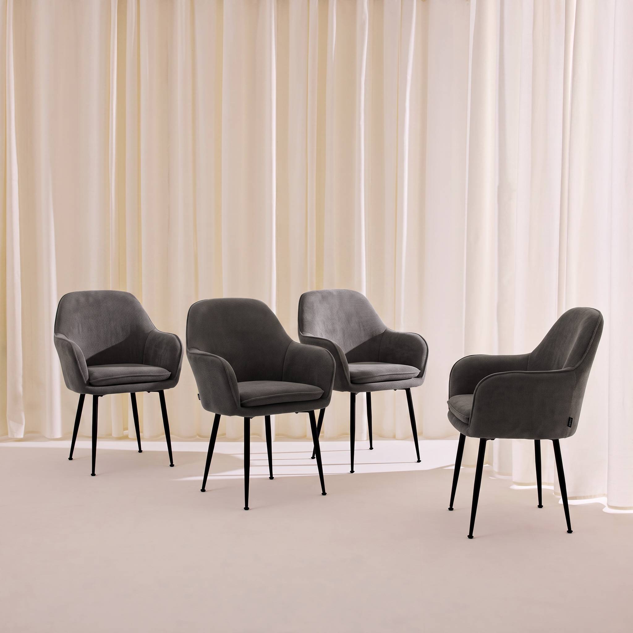 Fauteuil velours côtelé et pieds métal (lot de 4) SHELLA