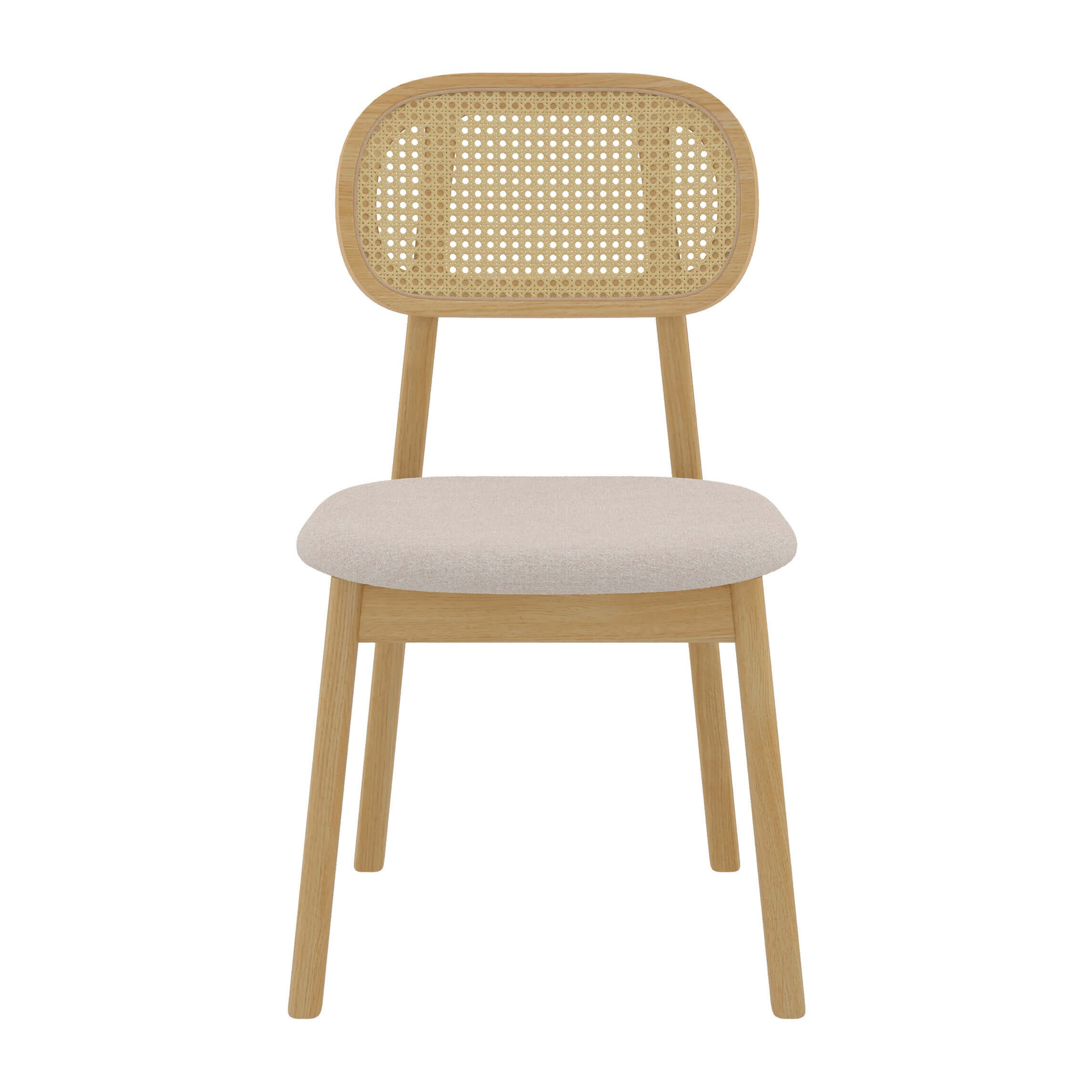 Lot de 2 chaises en bois clair, tissu beige et rotin synthétique - Maria