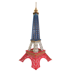 Maqueta 3D de madera. Torre Eiffel en París. 94 piezas. Color de la bandera francesa.