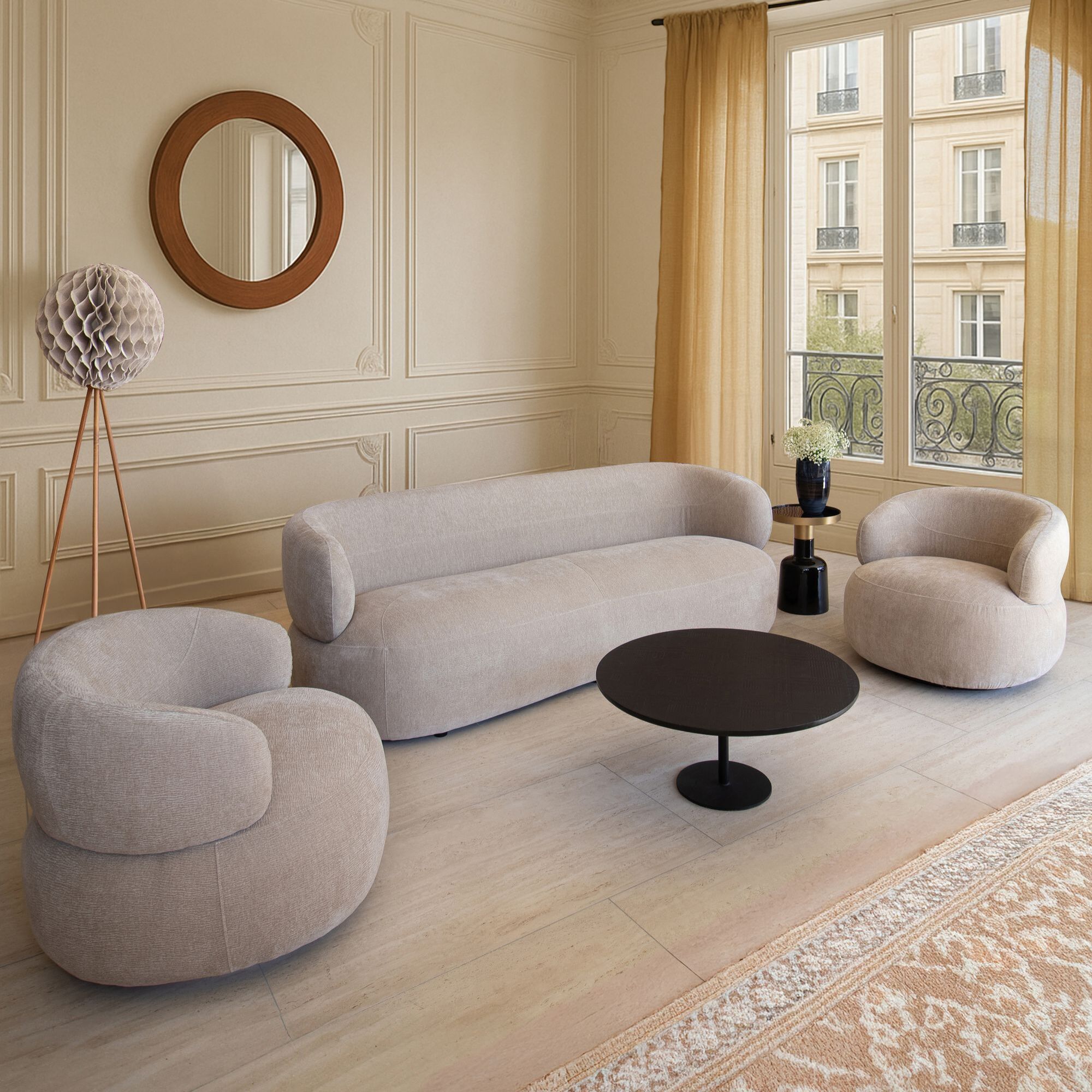 Fauteuil pivotant en velours texturé beige GLOVE