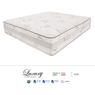 "Paestum" H23 cm 140x190 2 guanciali Memory OMAGGIO sfoderabile in schiuma poliuretanica ad alta densità e Memory Foam con cristalli di gel