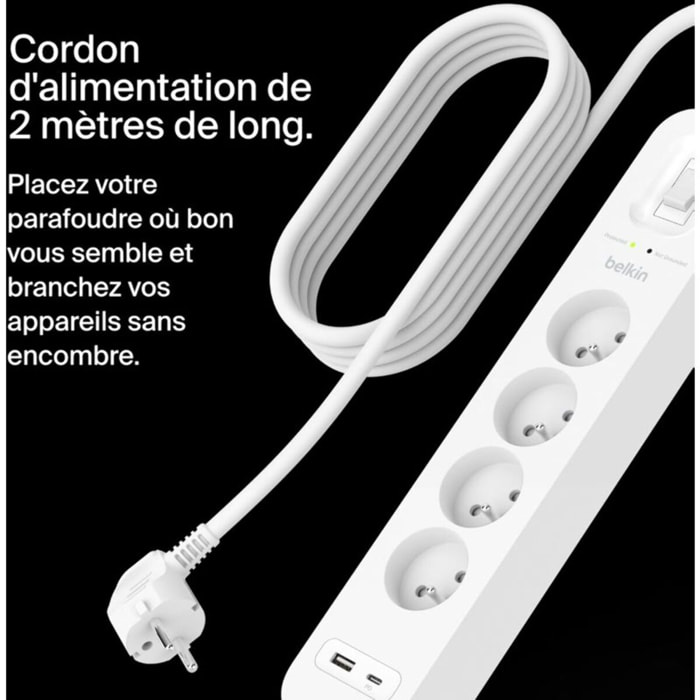 Multiprise BELKIN 4 prises + USB-C et USB-A