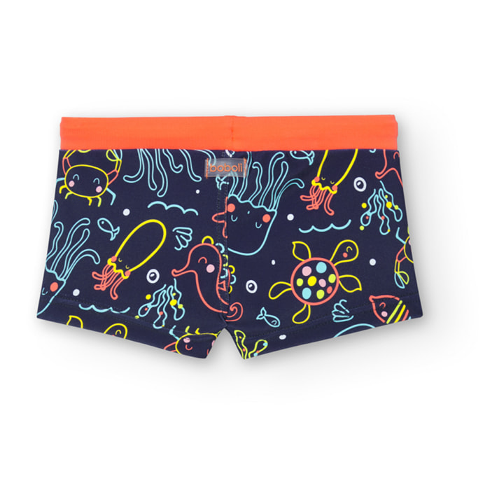 Bañador niño, poliamida estampado, azul marino
