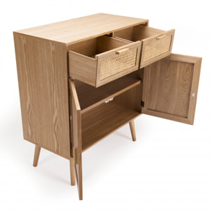 ROMEO - Buffet couleur naturelle 2 tiroirs 2 portes bois cannage