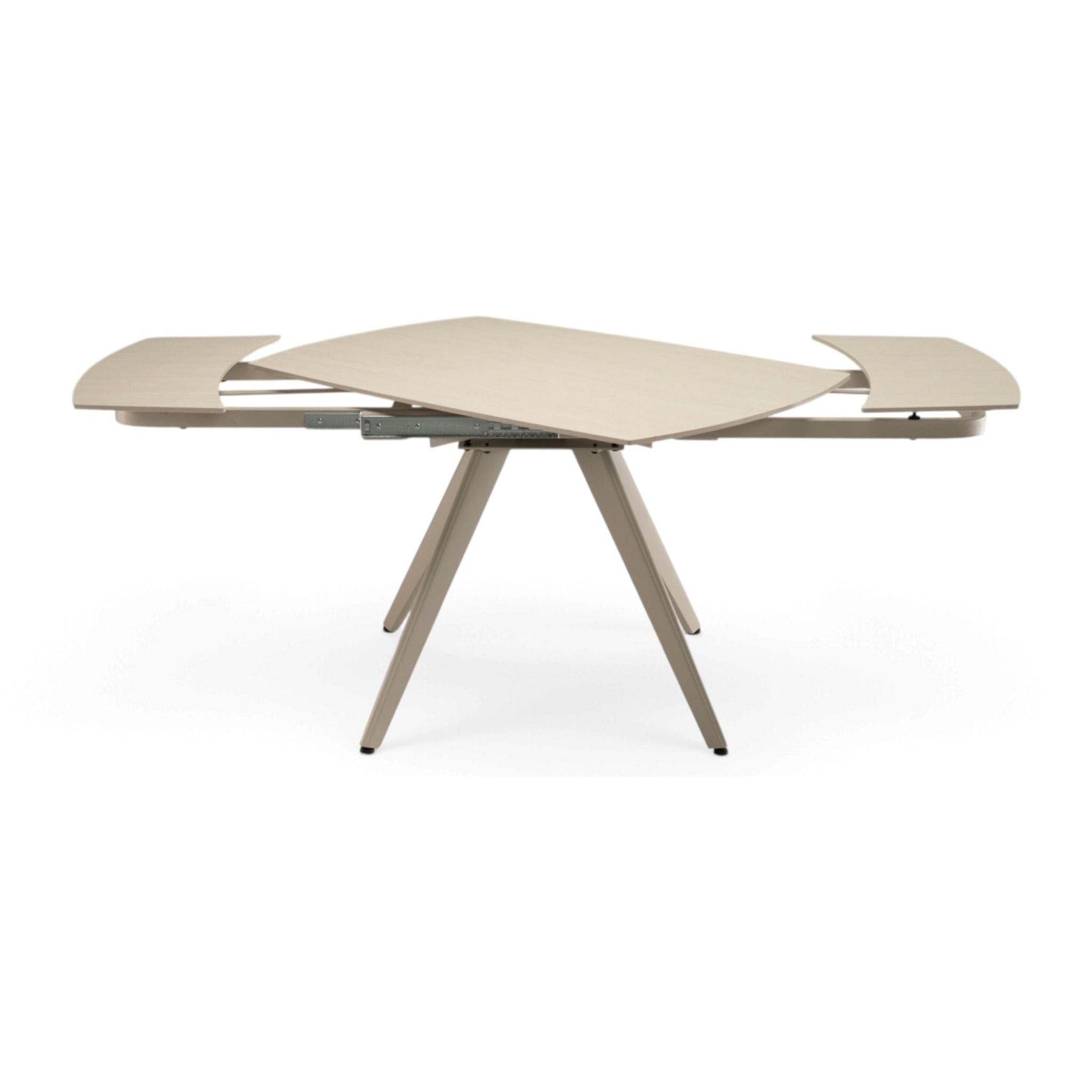 Tavolo allungabile LAVEZZI in ceramica, finitura travertino e gambe in metallo beige - 120×80x78 – 180×80x75 cm