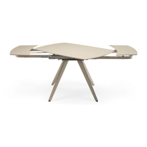 Tavolo allungabile LAVEZZI in ceramica, finitura travertino e gambe in metallo beige - 120×80x78 – 180×80x75 cm